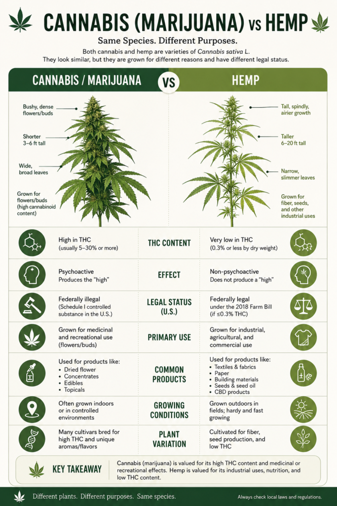 What is the difference between Cannabis and Marijuana infographic with image and data